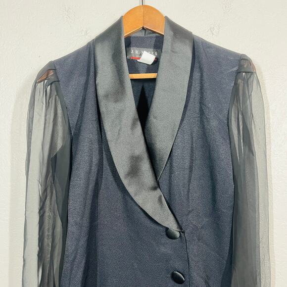 JR Nites by Caliendo Sheer Sleeve Triple Button Tuxedo Style Jacket - 3/4 - Picture 3 of 5